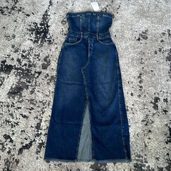 STRADIVARIUS | Blue | DENIM DRESS WITH SLIT - Picture 7 of 8